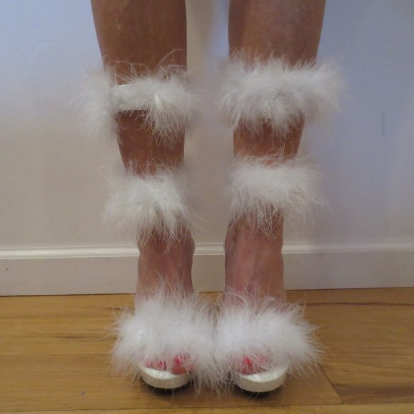 LAST CHANCE  NIB CUSTOM MADE White Double High Riding Ankle Cuff "Fufu" Heels - Picture 2 of 15